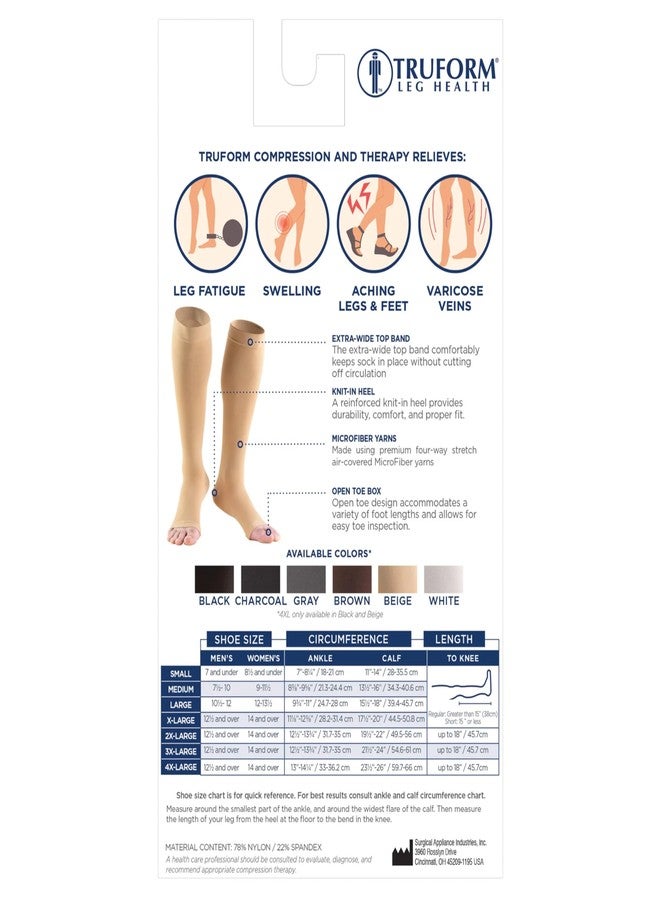 Truform 20-30 Mmhg Compression Stocking for Men & Women, Knee High Length, Open Toe, Beige, Large - Image 4